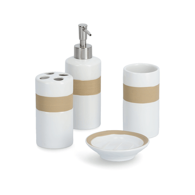 Ceramiczny zestaw akcesoriów łazienkowych BEIGE - 4 sztuki w komplecie, ZELLER