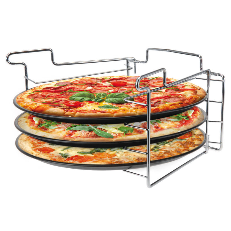 Zestaw do pieczenia pizzy: 3 metalowe blaszki + stojak