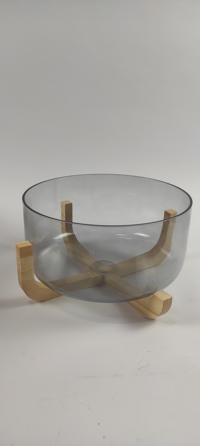 OUTLET Miska na sałatkę ARHA, 24 cm, szklana, z drewnianą podstawką
