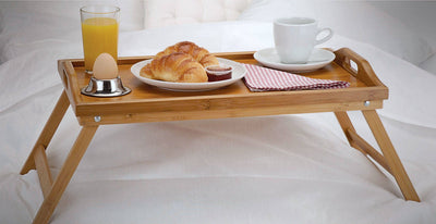 Stolik śniadaniowy, bambusowa taca z nóżkami, 50x30 cm