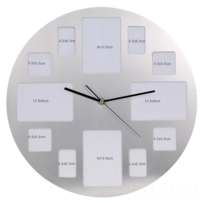 Zegar ścienny z ramkami na 12 zdjęć, chromowany, ⌀ 40 cm