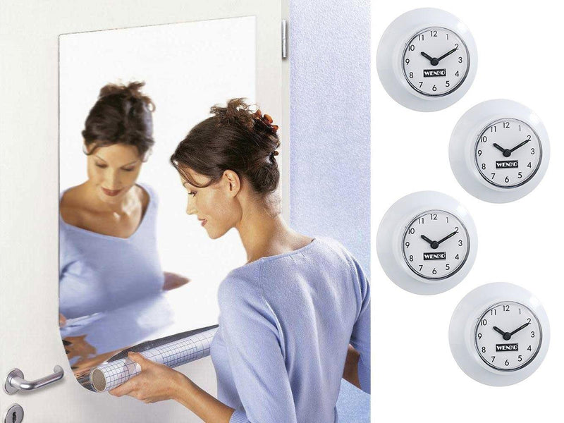 2 x zegar łazienkowy z przyssawką, dekoracyjna folia lustrzana - zestaw, WENKO - EMAKO