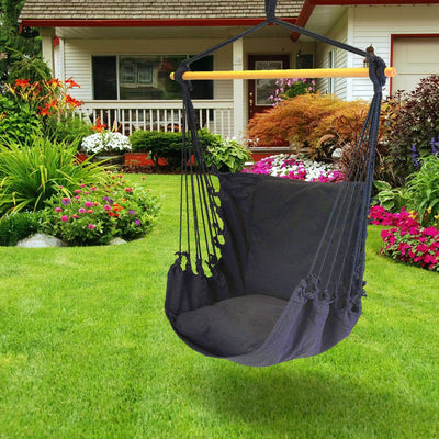 Hamak, podwieszany fotel ogrodowy z poduszką - kolor czarny