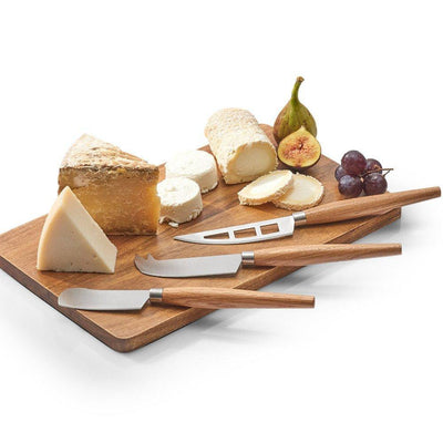 Zestaw profesjonalnych noży kuchennych, ostrza do krojenia sera, stabilna uchwyty z drewna akacjowego.