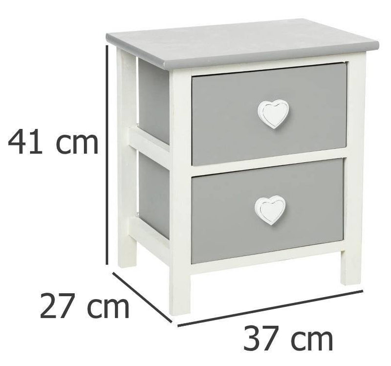 Drewniany stolik nocny HEART z 2 szufladami - schowek, pomocni
