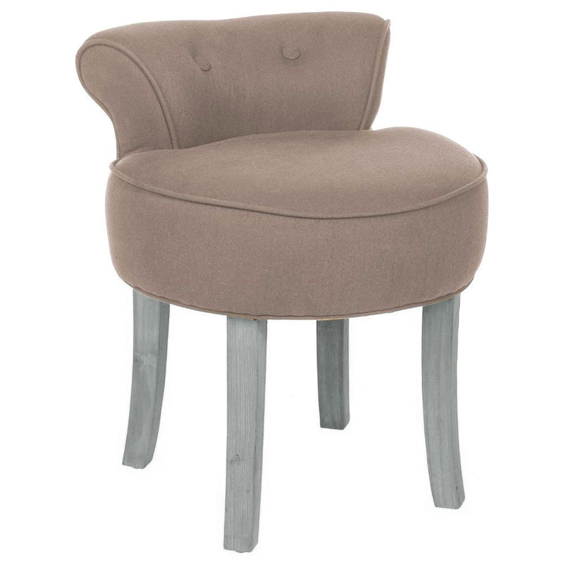 Przytulny taboret z oparciem, stołek tapicerowany, brązowy fotel, krzesło, podnóżek