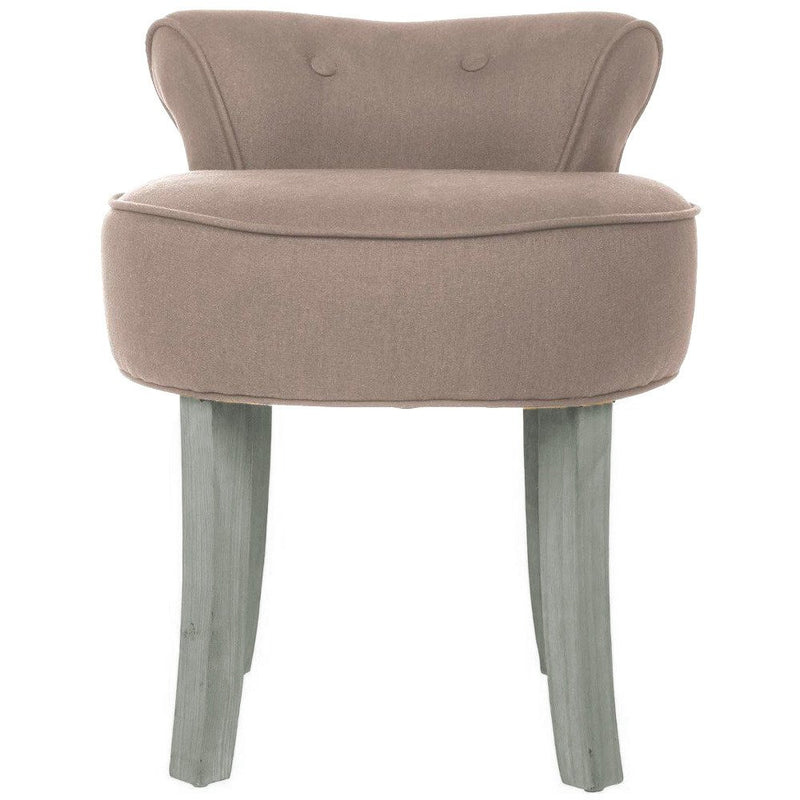 Przytulny taboret z oparciem, stołek tapicerowany, brązowy fotel, krzesło, podnóżek