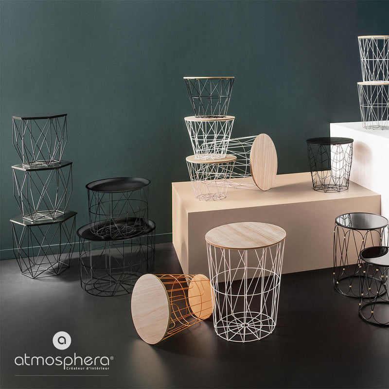 Zestaw metalowych stolików kawowych, okrągłych, ze schowkiem - w nowoczesnym stylu