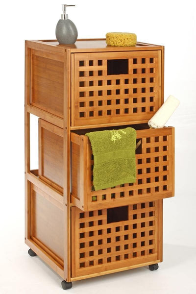 Bambusowy wózek łazienkowy BAMBOU, mobilny regał - 3 szuflady do przechowywania - EMAKO