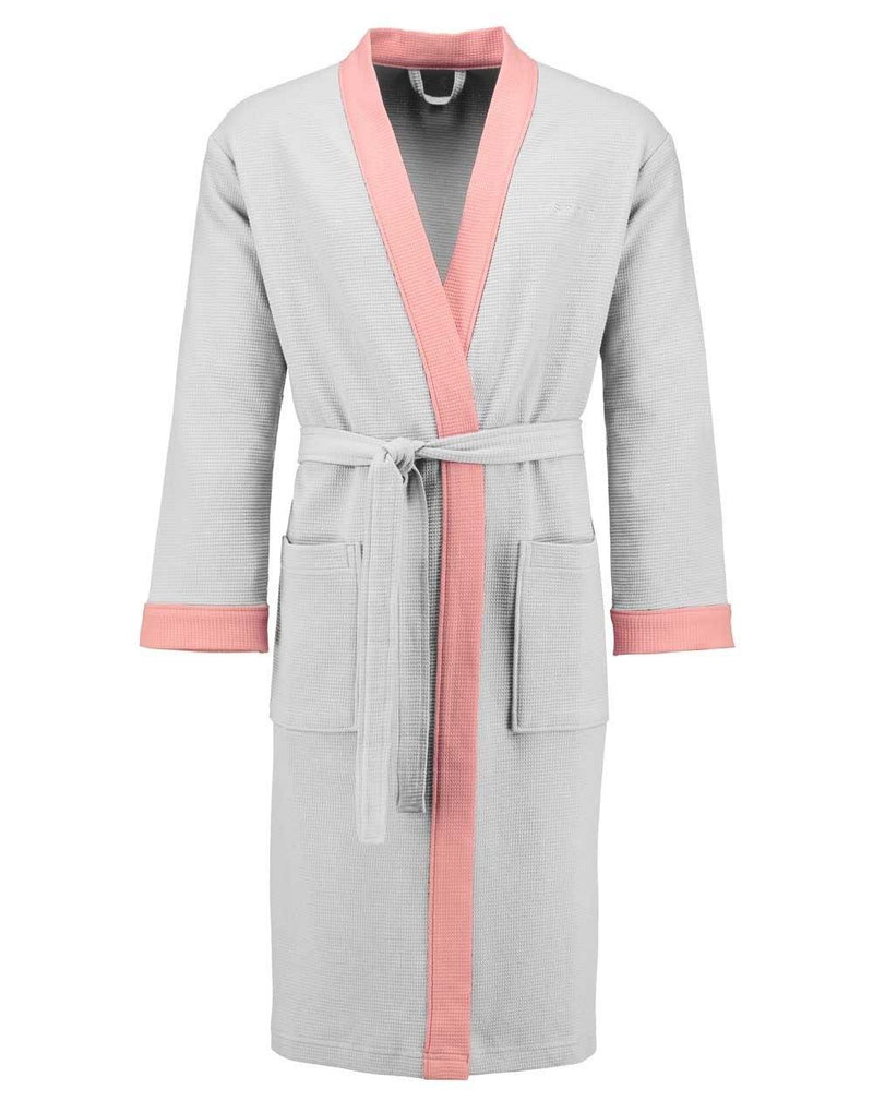 Damski szlafrok kąpielowy z kieszeniami, wiązany w talii, 100% bawełna - biały z różowymi wstawkami, Esprit