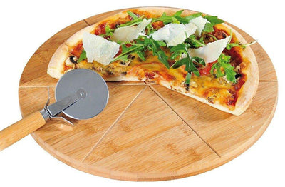Talerz na pizze z nożykiem, bambusowa tacka na żywność - EMAKO
