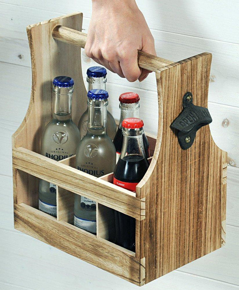 Skrzynka ozdobna na butelki z drewna litego, skrzynka drewniana przenośna z otwieraczem do piwa, pojemnik na butelki, skrzynka na piwo, Kesper