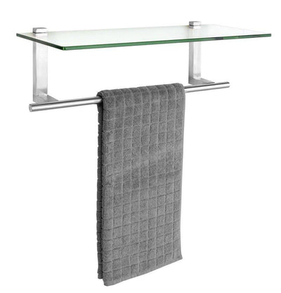Półka łazienkowa ze szkła hartowanego, stelaż ścienny ze stalowym drążkiem na ręcznik - 24,5 x 18,5 x 60 cm, WENKO