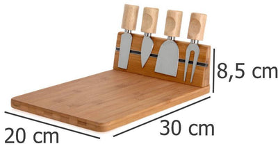 Bambusowa deska do serów i przekąsek + 4 noże
