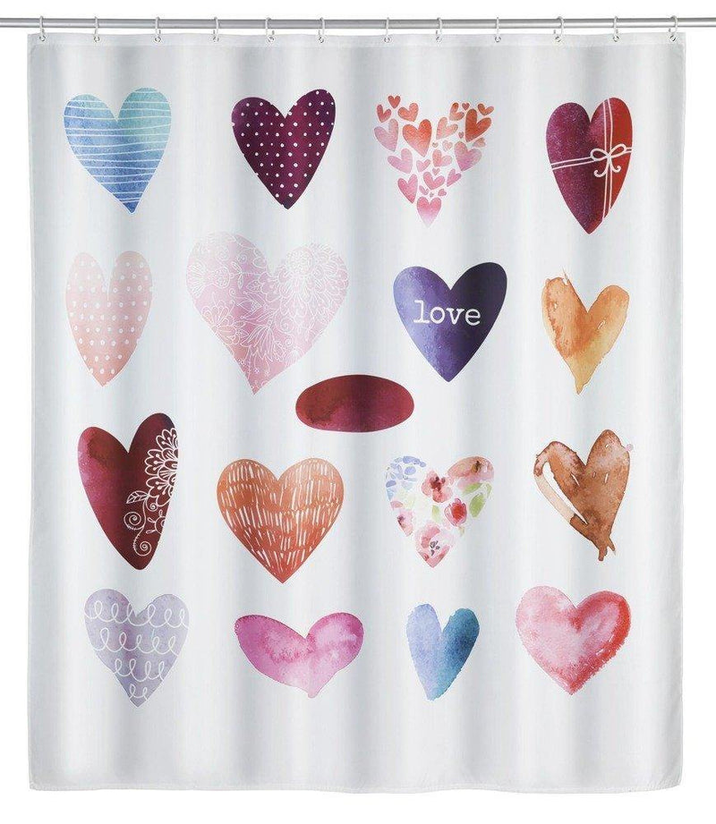 Zasłonka prysznicowa LOVE z printem, wodoodporna kurtyna łazienkowa + 12 pierścieni - 180 x 200 cm, WENKO