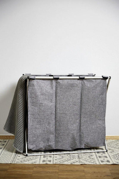 Kosz tekstylny na pranie TRIO ze stalową ramą, składany pojemnik trójdzielny na bieliznę - 130 l, 59 x 57 x 38 cm, WENKO
