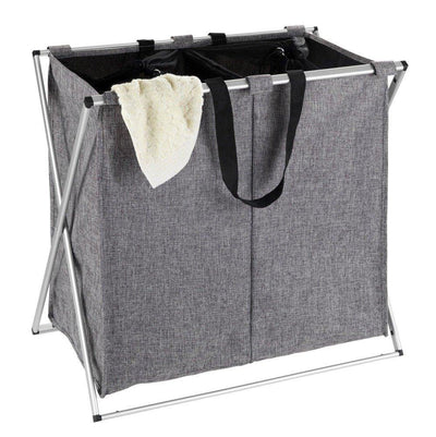 Kosz materiałowy na pranie DUO z 2 przegrodami, składany pojemnik z aluminiowym stelażem - 2 x 60 l, 57 x 59 x 38 cm, WENKO