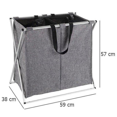 Kosz materiałowy na pranie DUO z 2 przegrodami, składany pojemnik z aluminiowym stelażem - 2 x 60 l, 57 x 59 x 38 cm, WENKO