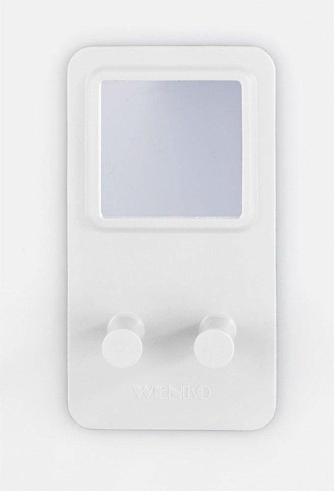 Haczyki łazienkowe, biały panel silikonowy wyposażony w dwa haczyki i lusterko