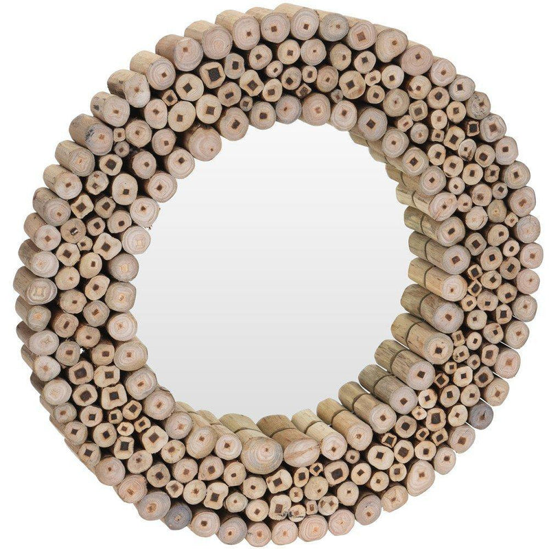 Lustro ścienne w drewnianej oprawie, okrągłe lustro ścienne - drewno tekowe, Ø 50 cm