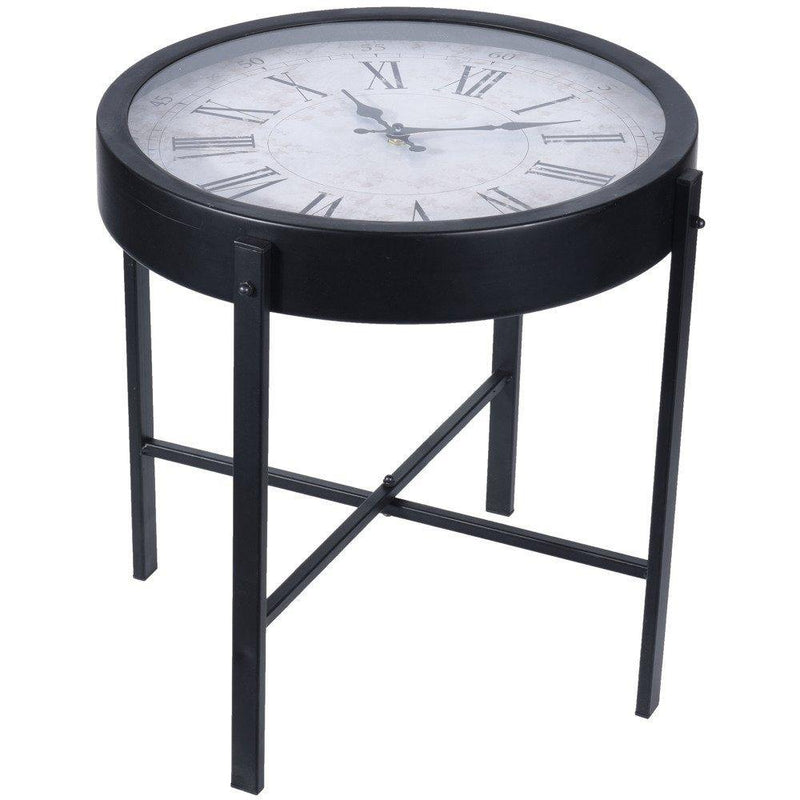 Okrągły stolik kawowy z zegarem, 2w1, Ø 40 cm, metalowy