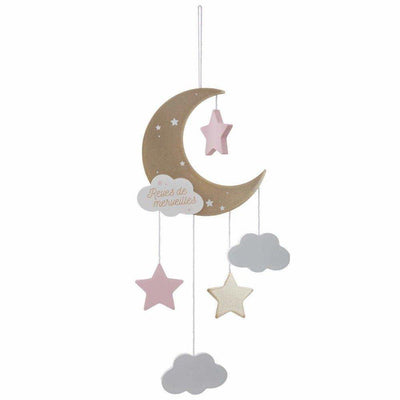 Dekoracja wisząca dla dzieci, motyw księżyca i chmurek, 43 cm