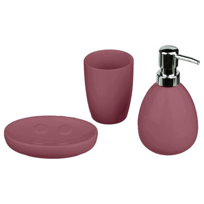 Zestaw łazienkowy 3 elementy z ceramiki, kolor różowy