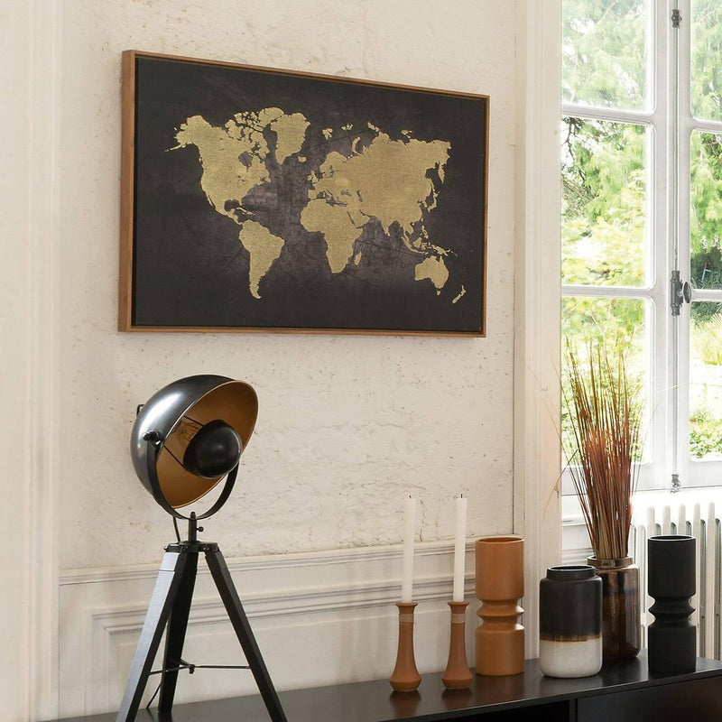 Mapa świata ścienna, dekoracja wisząca na ścianę, płótno w ramce, 58 x 88 cm