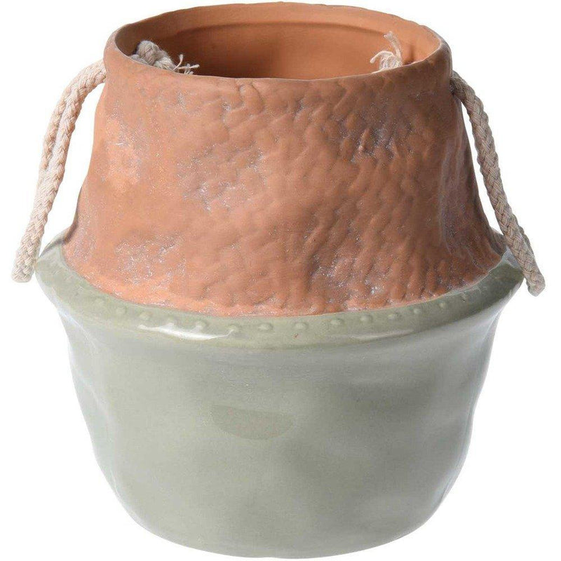 Donica ceramiczna szkliwiona stylizowana na koszyk, 14,5 cm, zielona