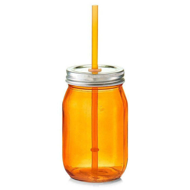 Słoik do napojów ze słomką, 475 ml, kolor pomarańczowy