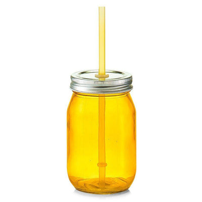 Słoik do napojów ze słomką, 475 ml, kolor żółty