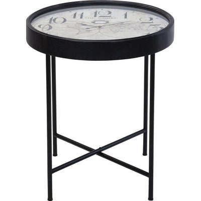 Stolik ogrodowy metalowy z zegarem, Ø 63 x 70 cm, kolor czarny