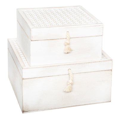 Zestaw 2 szkatułek na drobiazgi, biżuterię, pudełka DECO w kolorze białym