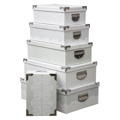 Zestaw tekturowych pudełek z pokrywkami na dokumnety, 6 sztuk w komplecie, kolor biały