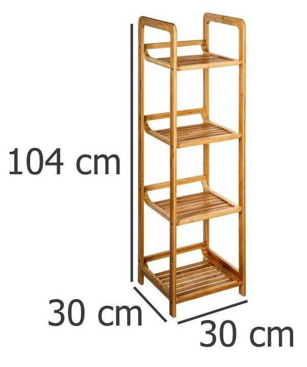 Półka łazienkowa stojąca, bambusowa, 4 poziomy, regał łazienkowy