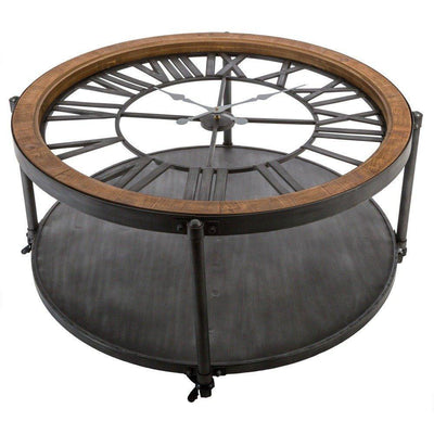 Stolik kawowy z motywem zegara, metalowy z blatem, Ø 90 cm