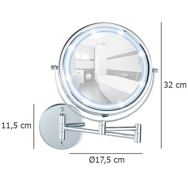 Naścienne lusterko kosmetyczne Power-Loc LUMI z podświetnielniem LED, powiększenie x5, WENKO