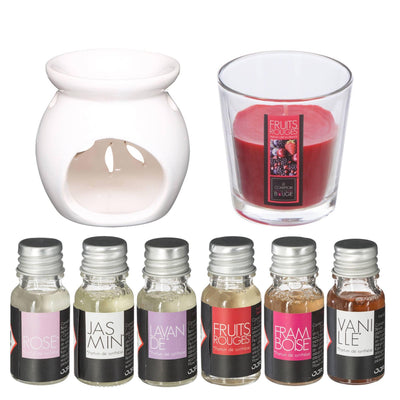 Zestaw zapachowy: kominek, świeczka + olejki zapachowe, 8 elementów