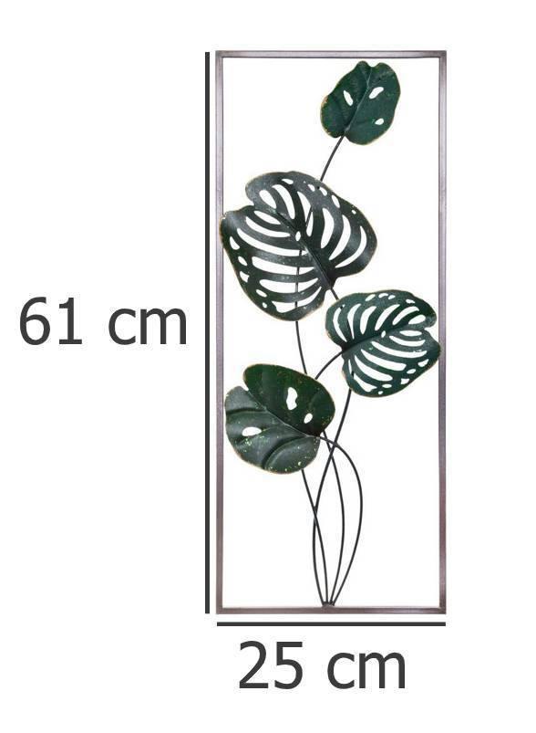 Ozdoba ścienna DECO z motywem liści w oprawie, 25 x 61 cm