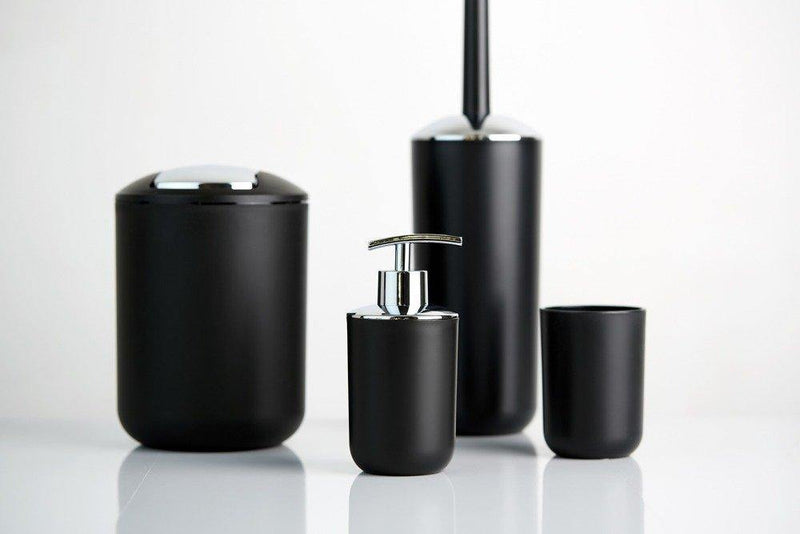 Zestaw akcesoriów łazienkowych BRASIL BLACK, dozownik na mydło + szczotka toaletowa + kosz na śmieci 2 l, kolor czarny, WENKO