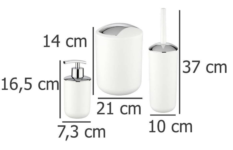 Zestaw akcesoriów łazienkowych BRASIL WHITE, dozownik na mydło + szczotka toaletowa + kosz na śmieci 2 l, kolor biały, WENKO