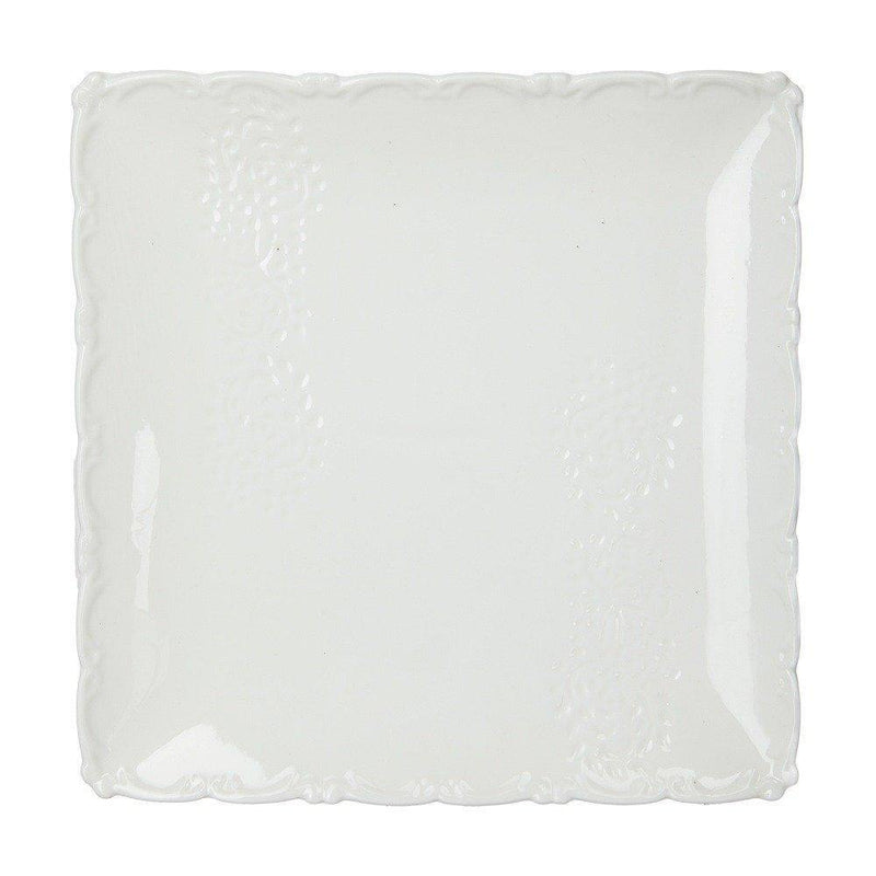Talerz kwadratowy 21 x 21 cm, biały z dekoracyjnym wykończeniem
