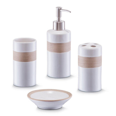Ceramiczny zestaw akcesoriów łazienkowych BEIGE - 4 sztuki w komplecie, ZELLER