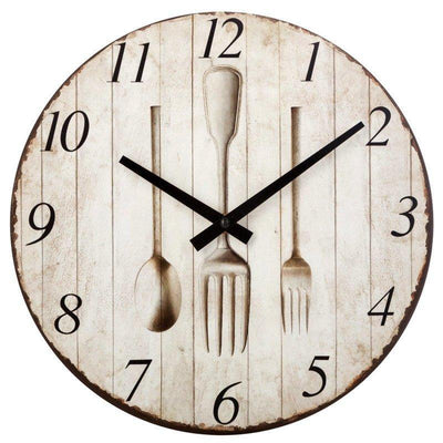 Zegar kuchenny z motywem sztućców, Ø 28 cm, beżowy
