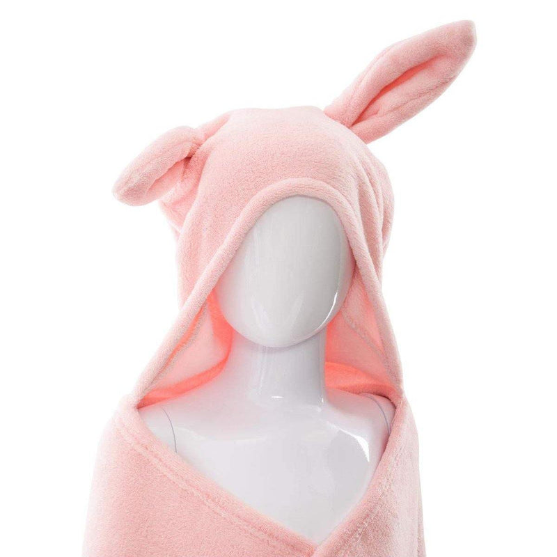 Ręcznik z kapturkiem, z uszami królika, kolor różowy