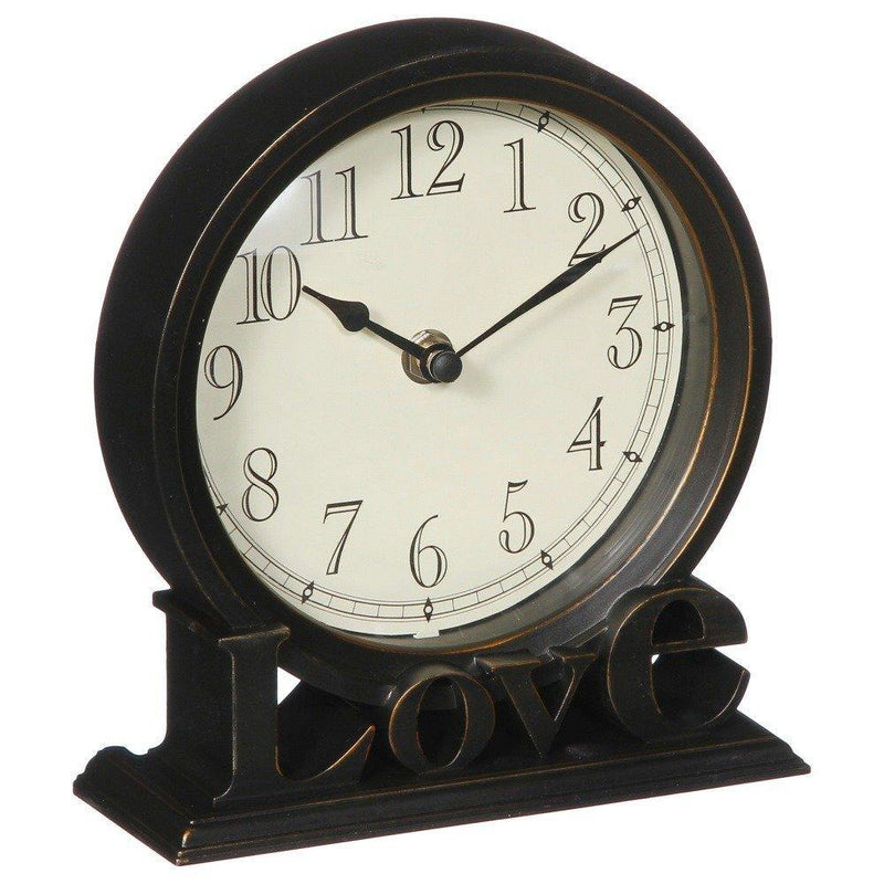 Zegar stołowy na biurko, komodę z napisem LOVE, czytelny, kolor czarny