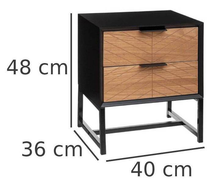 Nowoczesna szafka nocna z 2 szufladami ORIA, kolor czarny z drewnianym frontem