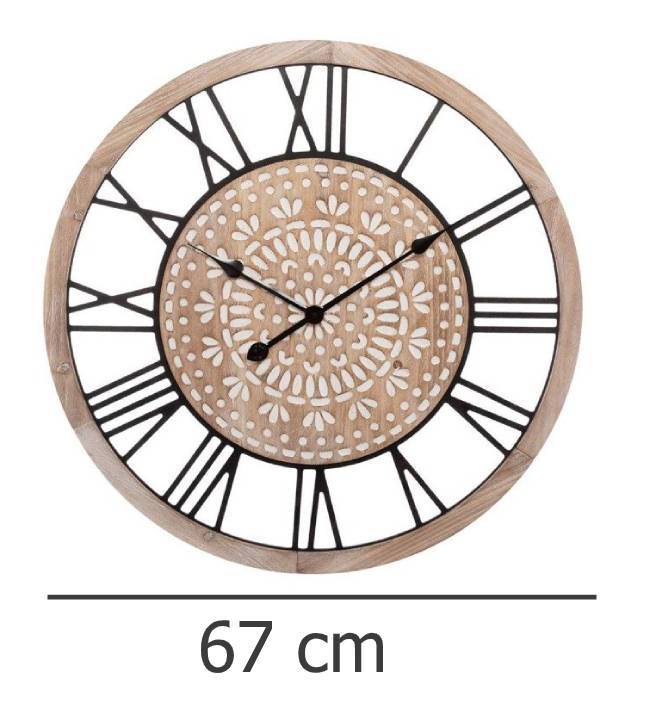 Dekoracyjny zegar ścienny BOHO, Ø 67 cm, rzymskie cyfry