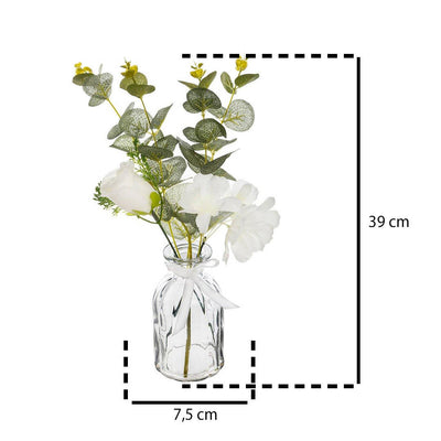 Sztuczne kwiaty do domu, bukiet w szklanym wazonie EUCA, 39 cm