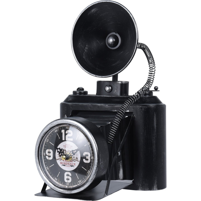 Zegar stołowy imitujacy aparat fotograficzny, kolor czarny